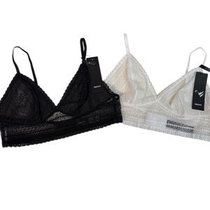 NWT DKNY Table Tops Lace Bralettes Black & White Set Size L